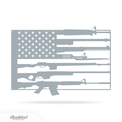 American Flag Gun Monogram 16"x24" / Textured Silver - RealSteel Center