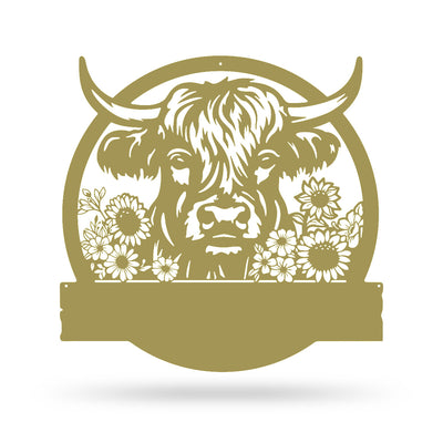 Cow Farm Monogram – Personalized Metal Sign for Farmhouse & Ranch Decor 14" x 15" / Gold - RealSteel Center