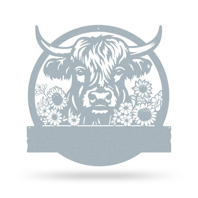 Cow Farm Monogram – Personalized Metal Sign for Farmhouse & Ranch Decor 14" x 15" / Textured Silver - RealSteel Center