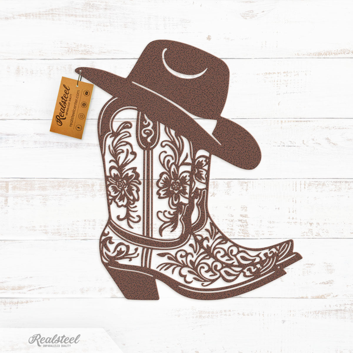 Cowgirl Boot and Hat Metal Wall Decor 12"x14" / Penny Vein - RealSteel Center