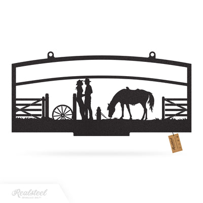 Personalized Ranch Entrance Gate Sign – Custom Farm or Horse Sign One Horse / 8"x18" / Black - RealSteel Center