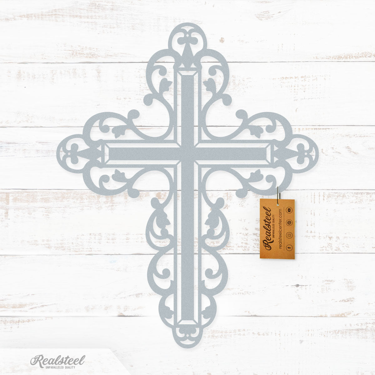 Floral Cross Wall Art 11"x14" / Textured Silver - RealSteel Center