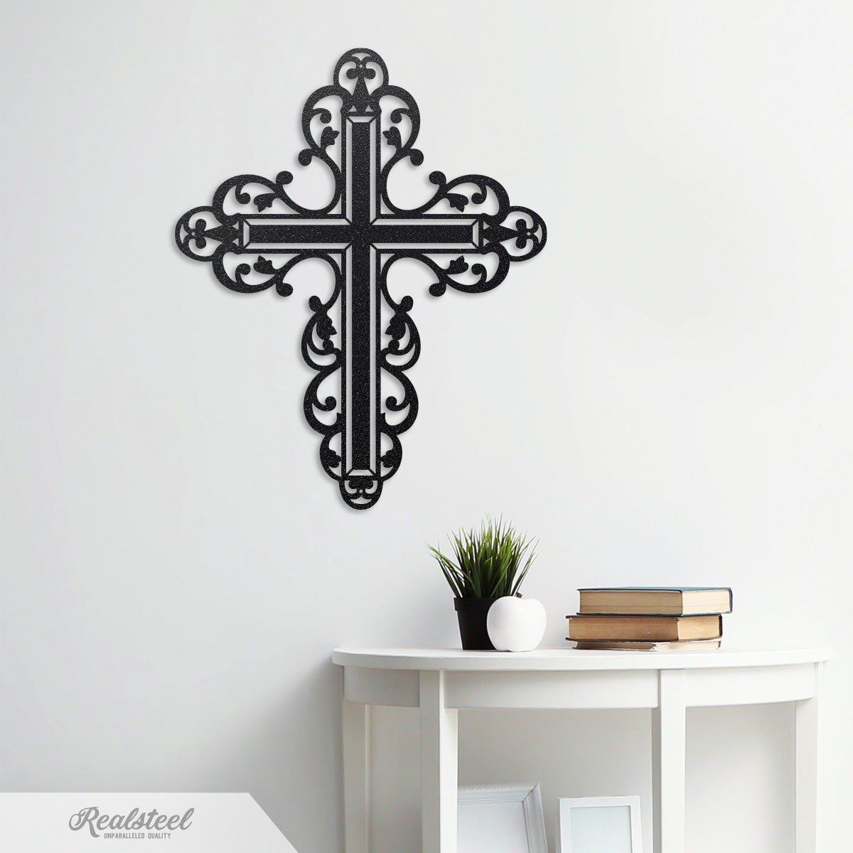 Floral Cross Wall Art 19"x 24" / Black - RealSteel Center