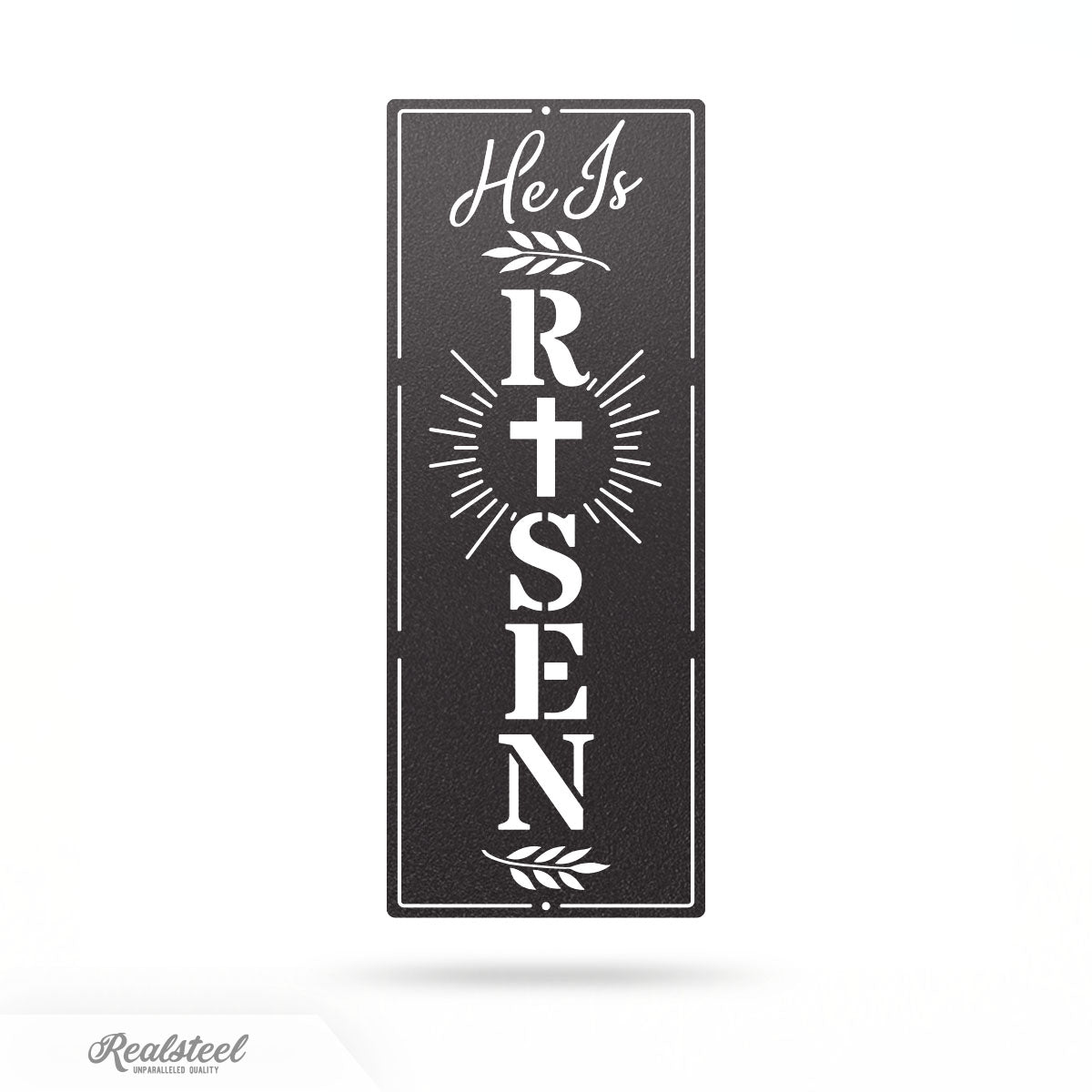 He Is Risen Vertical Metal Wall Decor 7"x18" / Black - RealSteel Center