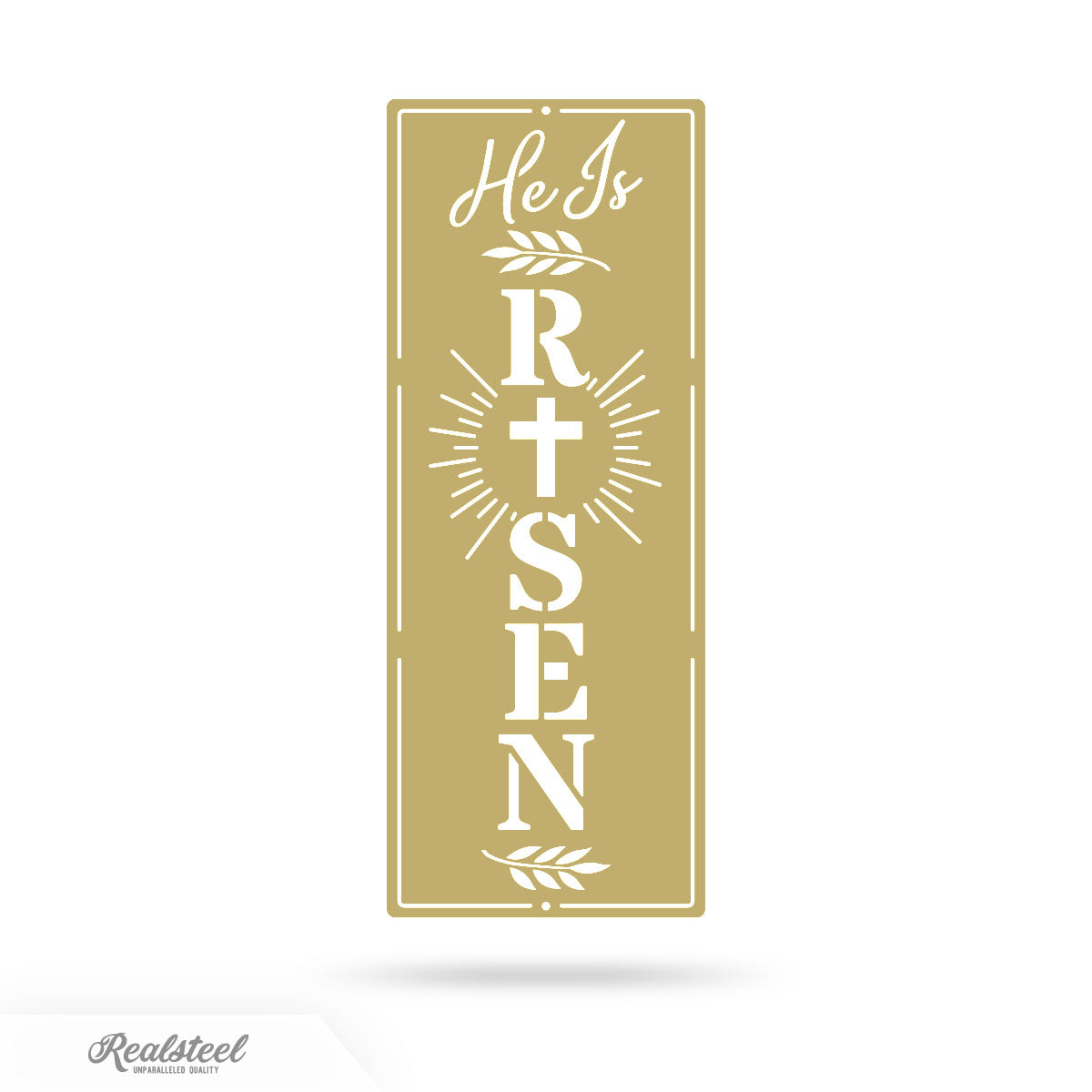 He Is Risen Vertical Metal Wall Decor 7"x18" / Gold - RealSteel Center