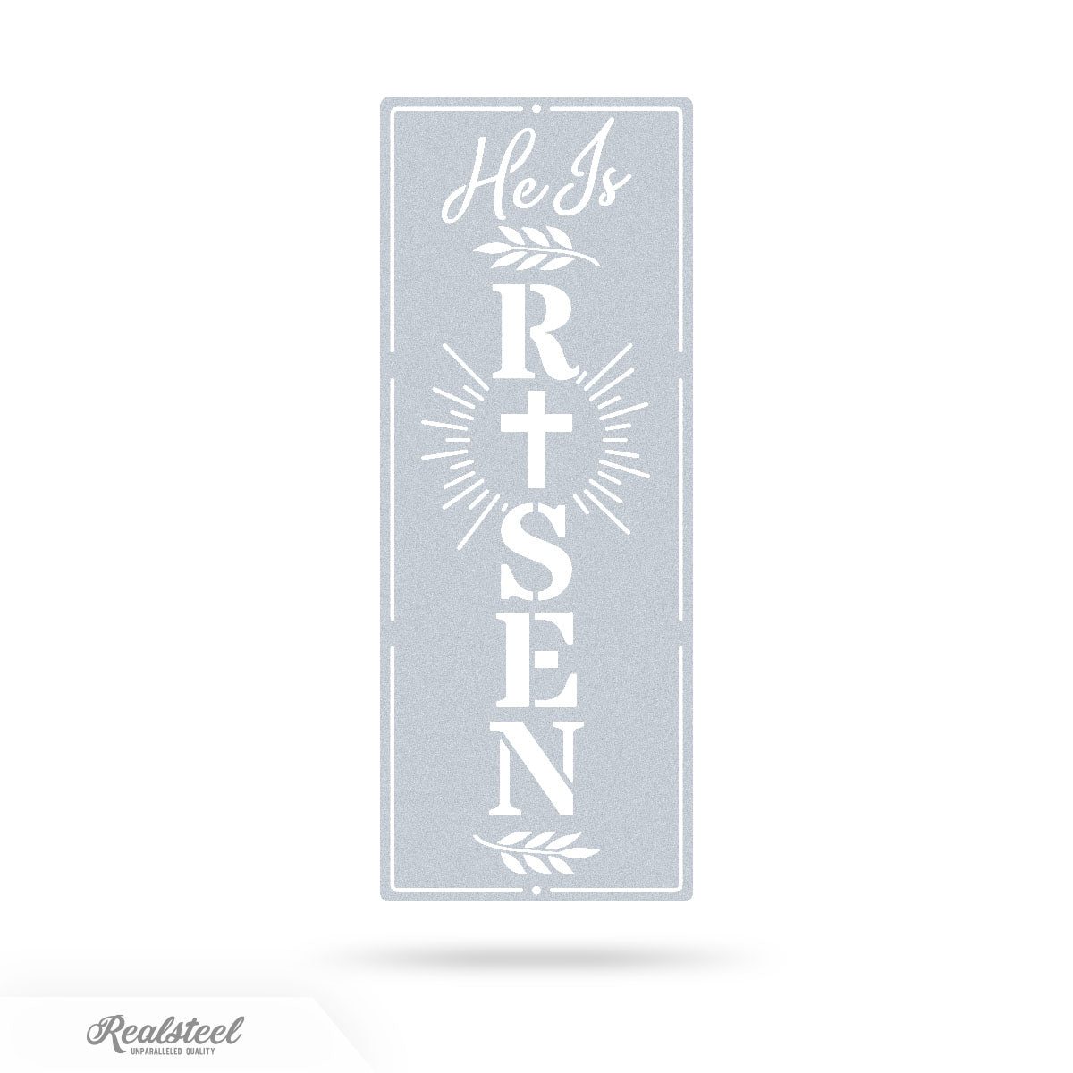 He Is Risen Vertical Metal Wall Decor 7"x18" / Textured Silver - RealSteel Center