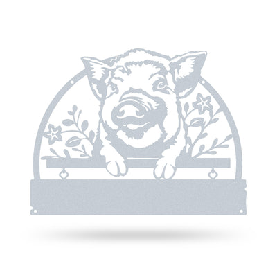 Lovely Piglet Monogram – Personalized Farm & Garden Metal Sign 11" x 14" / Textured Silver - RealSteel Center