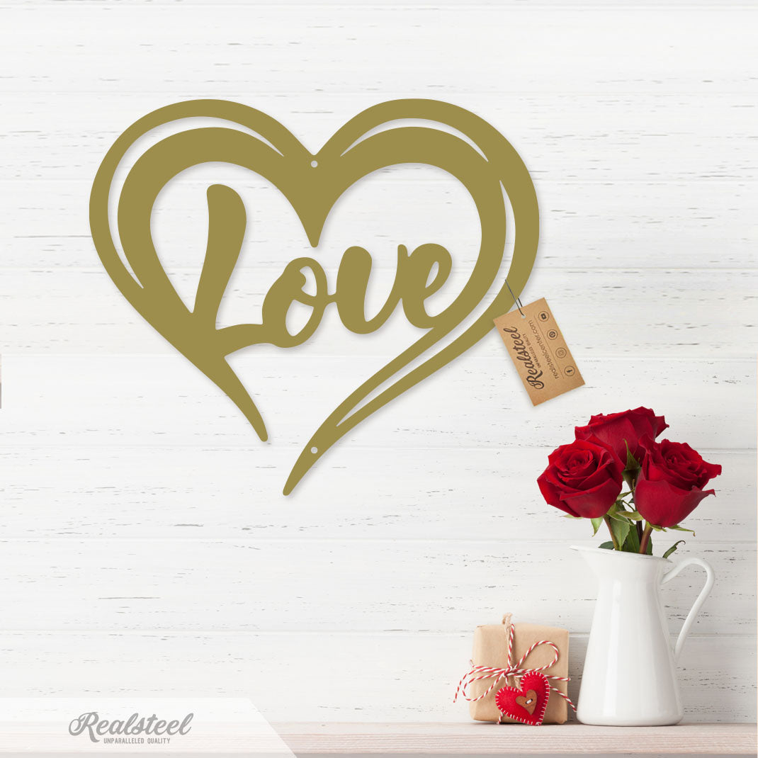 Valentine Day Heart Love Sign 10"x12" / Gold - RealSteel Center