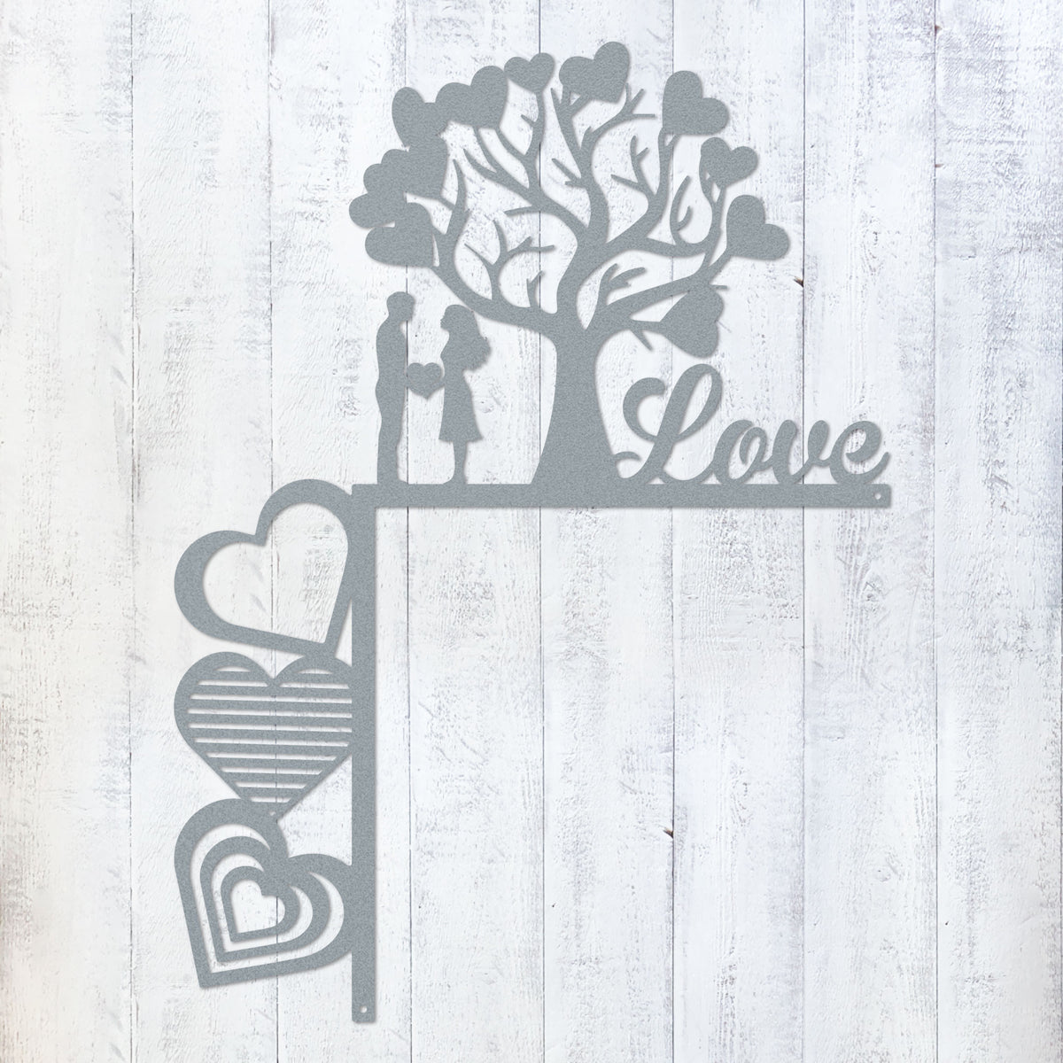 Valentine’s Day Metal Door Corner Piece - Love Tree Design Left Side / 14"x10" / Textured Silver - RealSteel Center