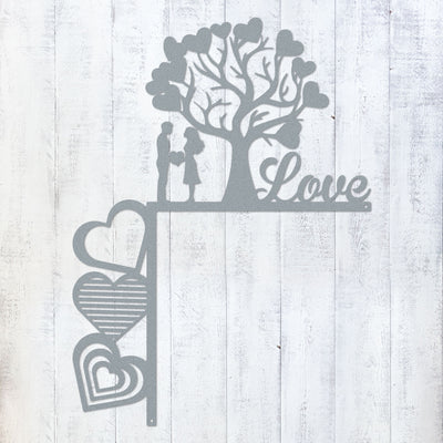 Valentine’s Day Metal Door Corner Piece - Love Tree Design Left Side / 14"x10" / Textured Silver - RealSteel Center