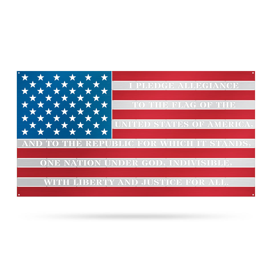 American Flag - Pledge Of Allegiance 9" x 18" / Blue Red Silver - RealSteel Center