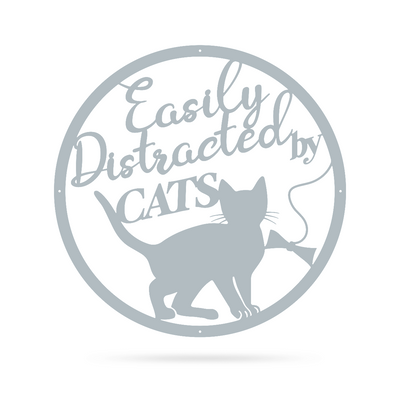 Easily Distracted By Cats Wall Art 18" / Textured Silver - RealSteel Center