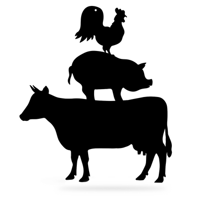 Farmyard Friends Wall Art 12"x14" Cow - Pig - Rooster / Black - RealSteel Center