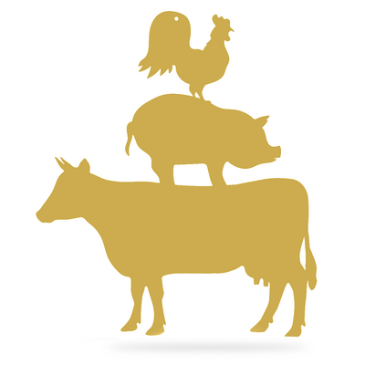 Farmyard Friends Wall Art 12"x14" Cow - Pig - Rooster / Gold - RealSteel Center