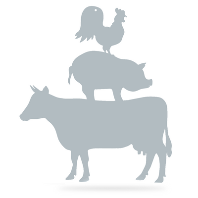 Farmyard Friends Wall Art 12"x14" Cow - Pig - Rooster / Textured Silver - RealSteel Center