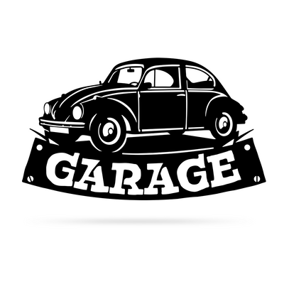 Garage Metal Sign Volkswagen Beetle 12" x 24" / Black - RealSteel Center