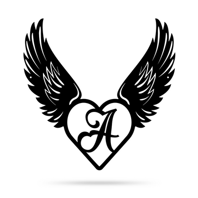 Heart with Angel Wings Monogram 18" X 18" / Black / A - RealSteel Center