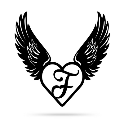 Heart with Angel Wings Monogram 18" X 18" / Black / F - RealSteel Center