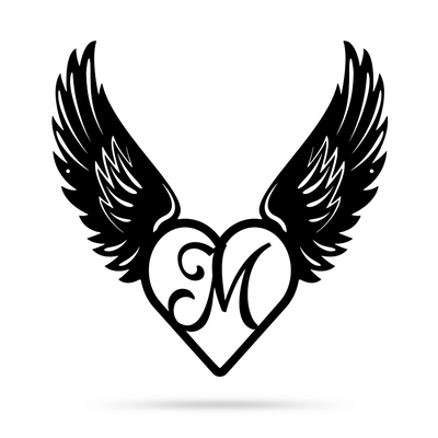 Heart with Angel Wings Monogram 18" X 18" / Black / M - RealSteel Center