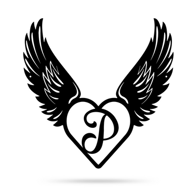 Heart with Angel Wings Monogram 18" X 18" / Black / P - RealSteel Center