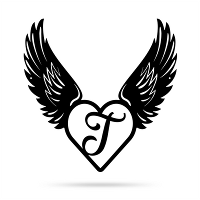 Heart with Angel Wings Monogram 18" X 18" / Black / T - RealSteel Center