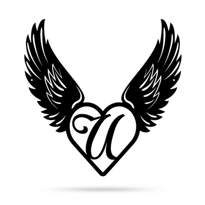 Heart with Angel Wings Monogram 18" X 18" / Black / U - RealSteel Center