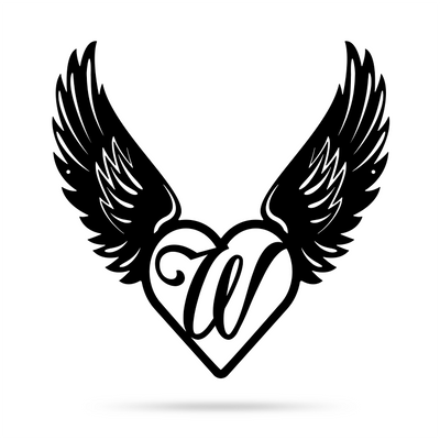Heart with Angel Wings Monogram 18" X 18" / Black / W - RealSteel Center