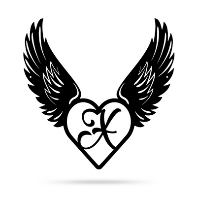 Heart with Angel Wings Monogram 18" X 18" / Black / X - RealSteel Center