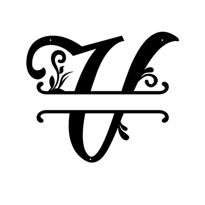Initial Monogram Metal Sign Decor 18"x18" / Black / V - RealSteel Center