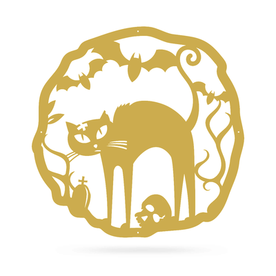 Halloween Cat Wreath 18" / Gold - RealSteel Center