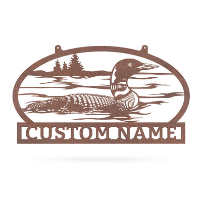 Outdoor Sign with Loon 11.7"x20" / Rust - RealSteel Center